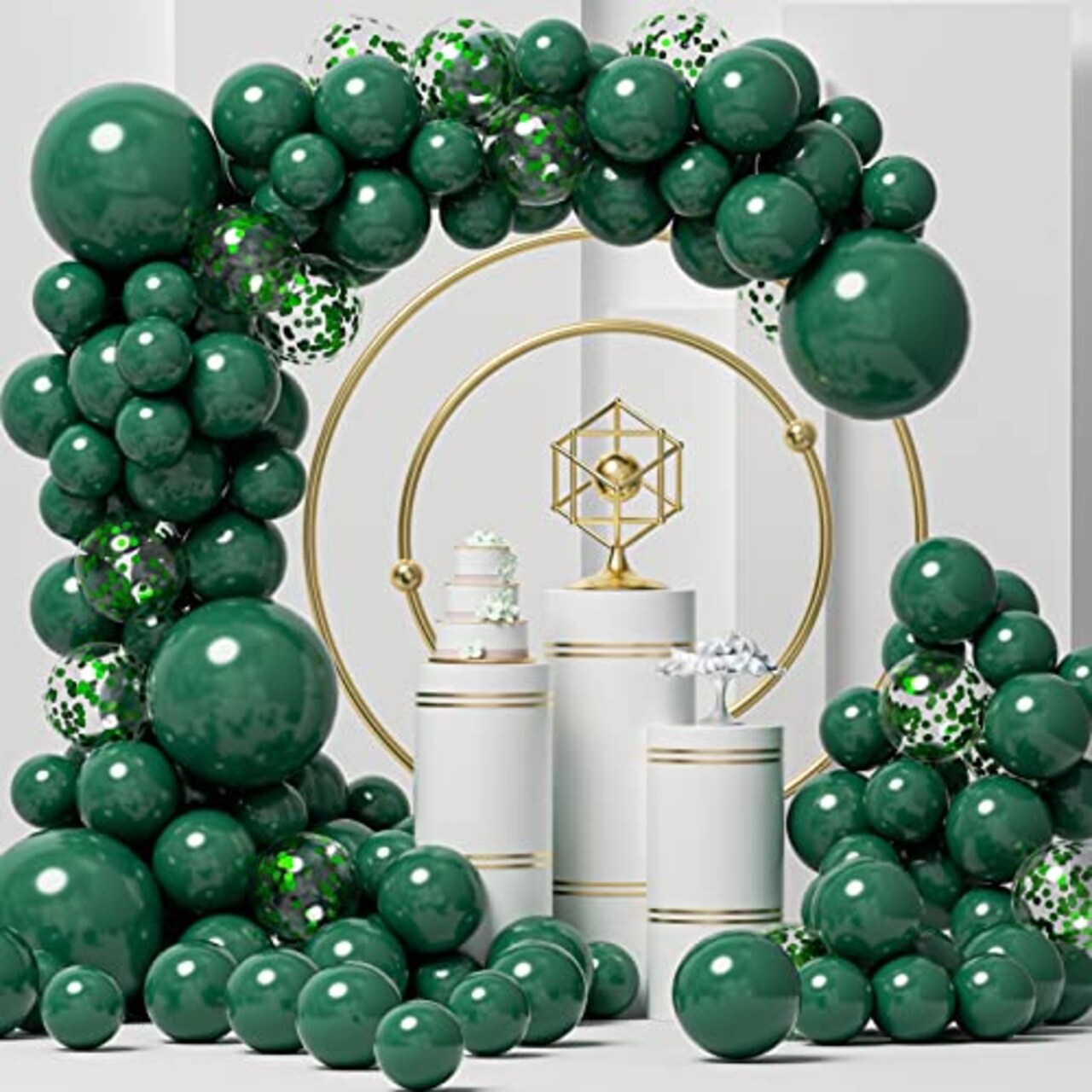 125pcs Green Balloon Garland Arch Kit - Includes Emerald, Dark Green, and Green Confetti Latex Balloons in Different Sizes (18, 12, 10, 5 Inch) for Anniversary, Birthday Party, Graduation, Jungle Theme, and Christmas Decorations